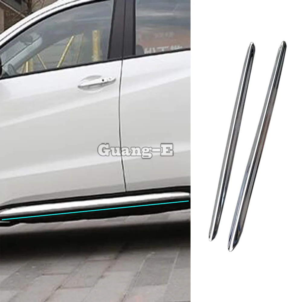 Car Body Detector ABS Chrome Side Bottom Down Door Body Trim Stick Strip 2pcs For Honda HRV HR-V Vezel 2014 2015 2016 2017 2018