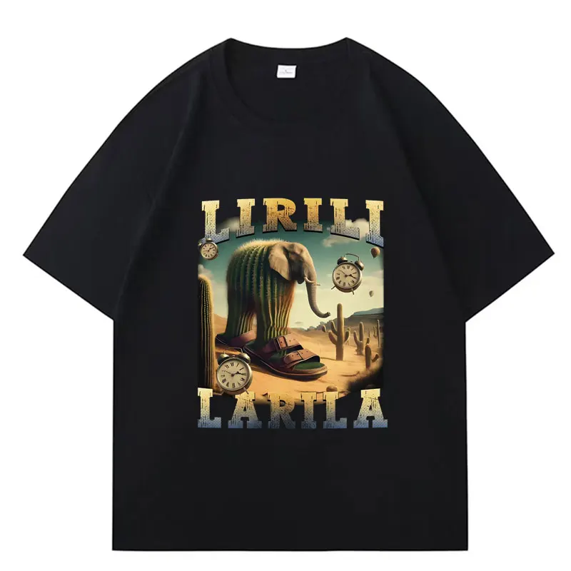 

Lirili Larila Funny Cactus Elephant Meme T-shirt Italian Brainrot Harajuku High Street Tee Shirt Unisex Oversized Cotton T Shirt