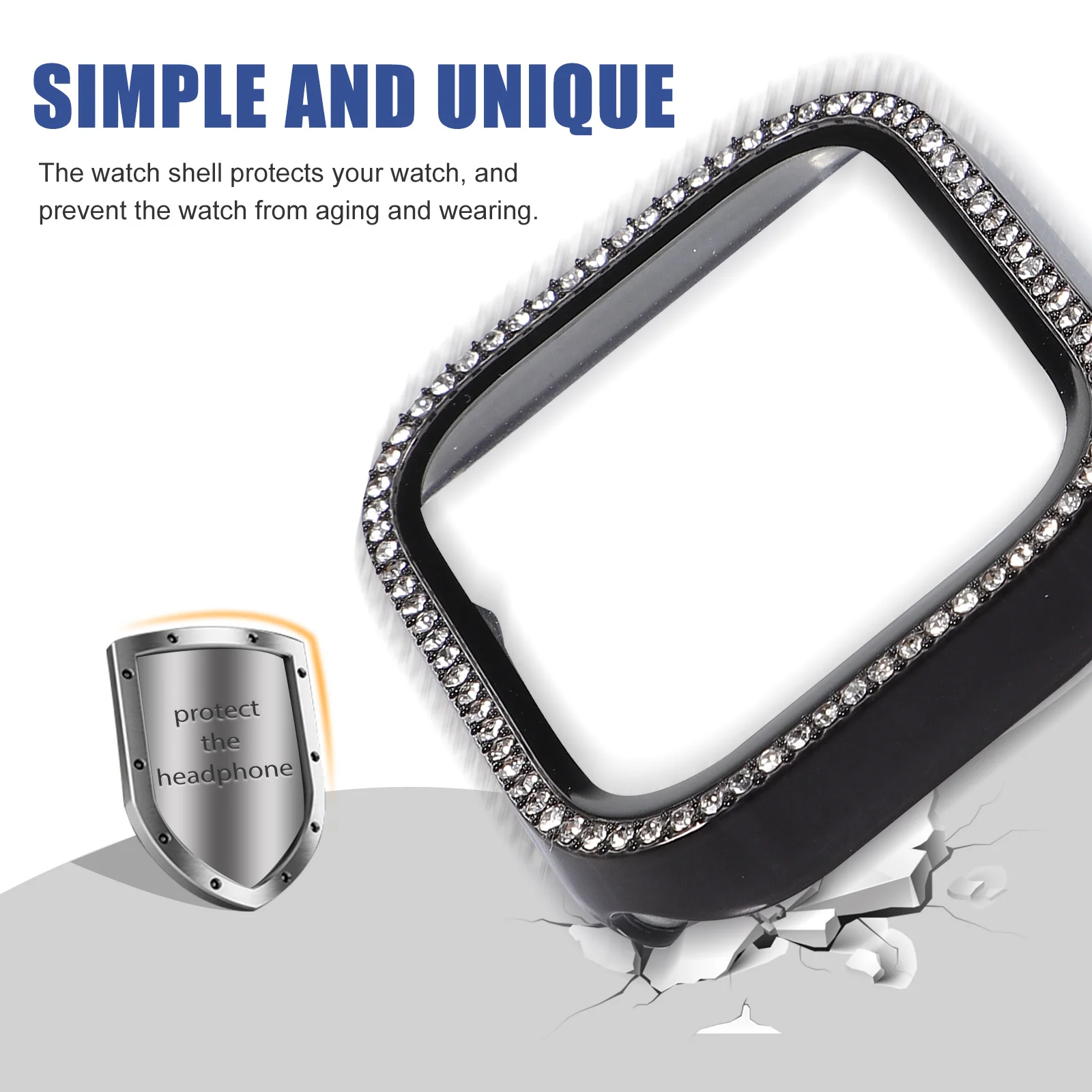 

2Pcs Rhinestone Smartwatch Protective Case Cover Scratch Proof Screen Protector Stylish Watch Shell Protection