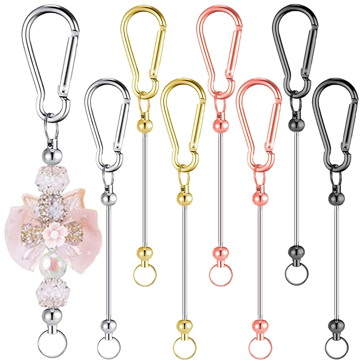 8/15 Pcs DIY Beaded Keychain Kit (Beads Not Included) — Ideal for Outdoor Water Bottles, Bag Charms, DIY Crafts, and Gifts