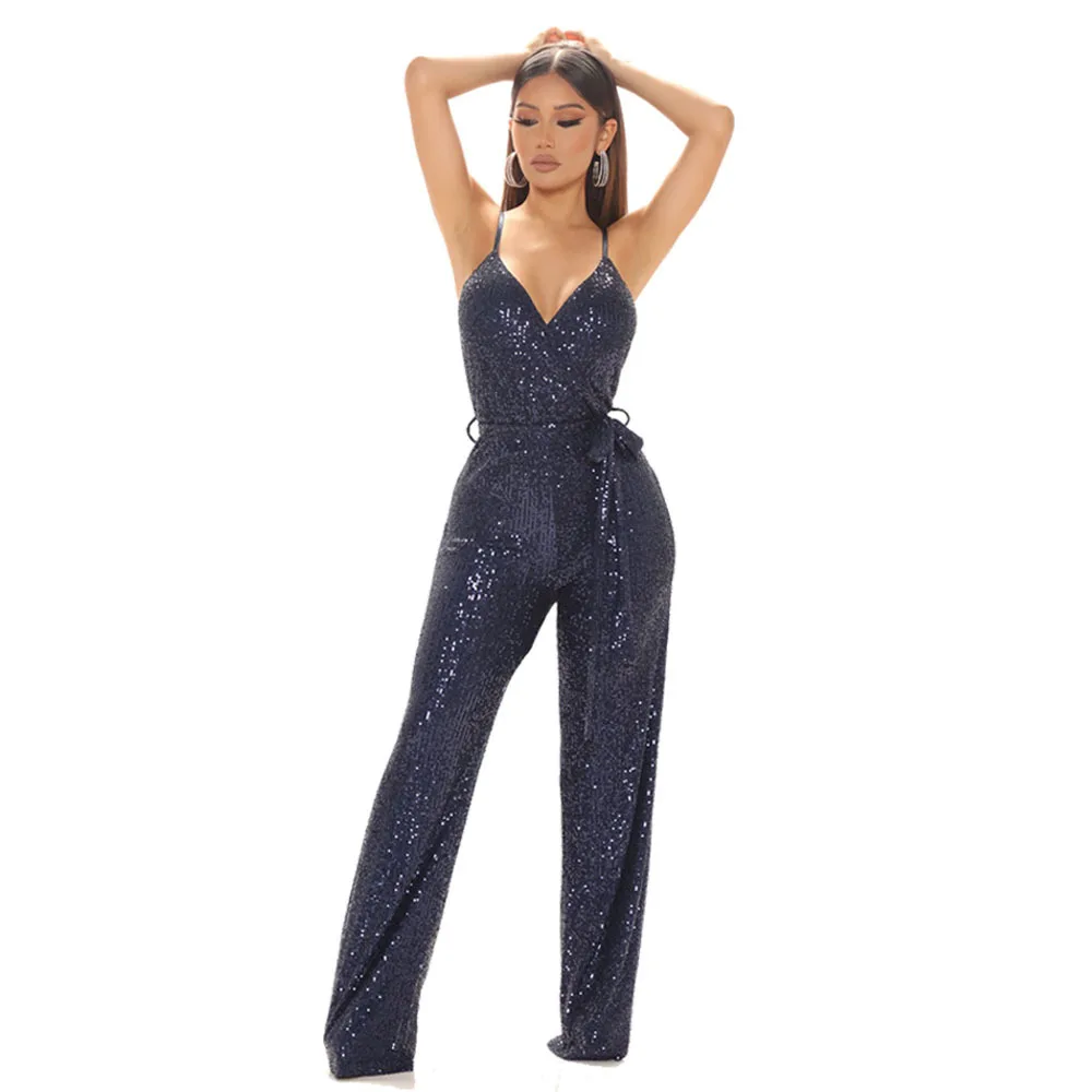 Vendita calda nuova moda paillettes sexy senza maniche bretella tuta primavera ed estate abbigliamento femminile popolare sottile temperamento sottile