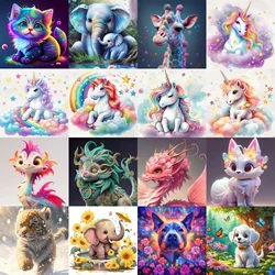 1szt Diy 5D Diamond Painting Small Animals, Colorful Cats, Elephants, Giraffe, Cute Unicorn, Indoor Decorative Painting