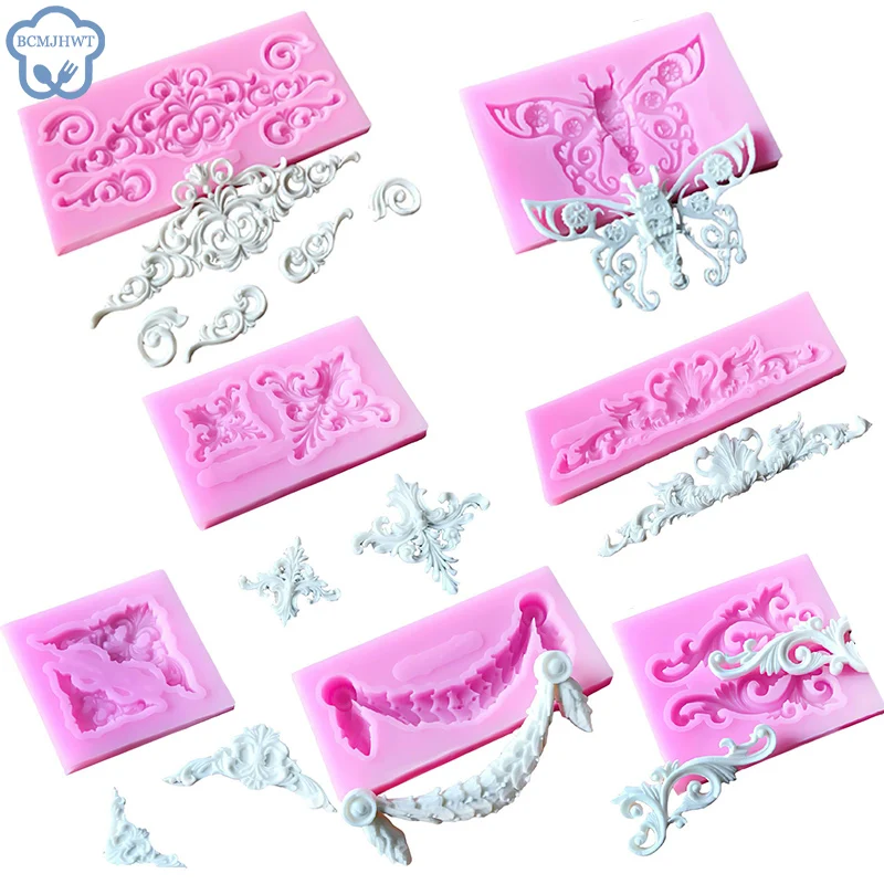 Molde de encaje en relieve, molde de silicona para , estilo barroco, grabado, herramientas de decoración de pasteles, Molde de resina moldes de