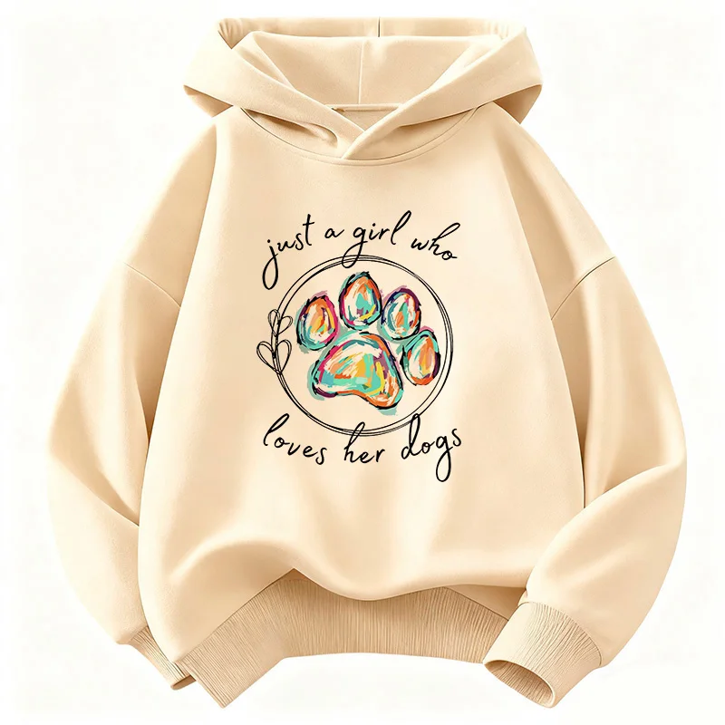 Just A Girl Who Love Her Dog mit Pfoten-Design-Hoodie, Kinder-Sweatshirt, Kapuzenpullover, lässige Hoodies für Jungen und Mädchen