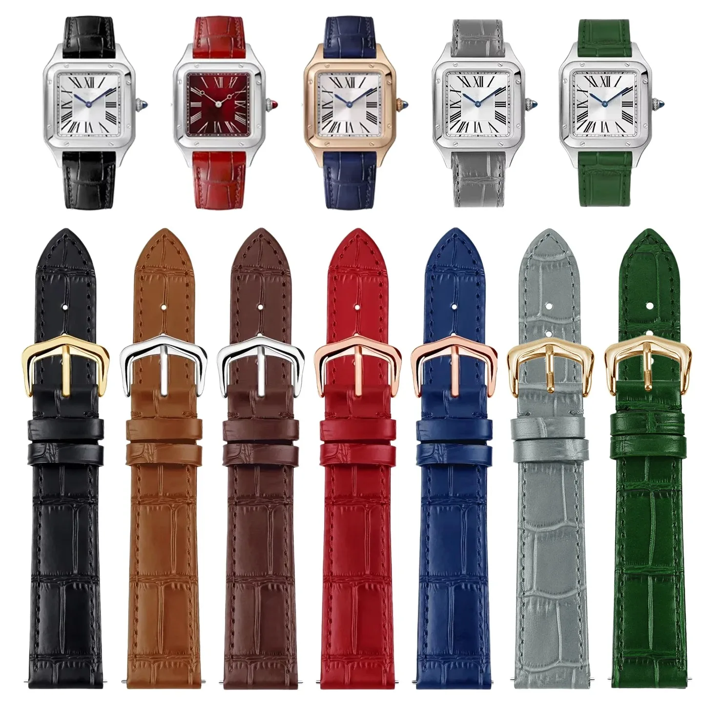 15mm 17mm 18mm 20mm quick release Cowhide Watch band For Cartier Tank Solo Santos Watch Men's Women's Genuine Leather Strap Belt