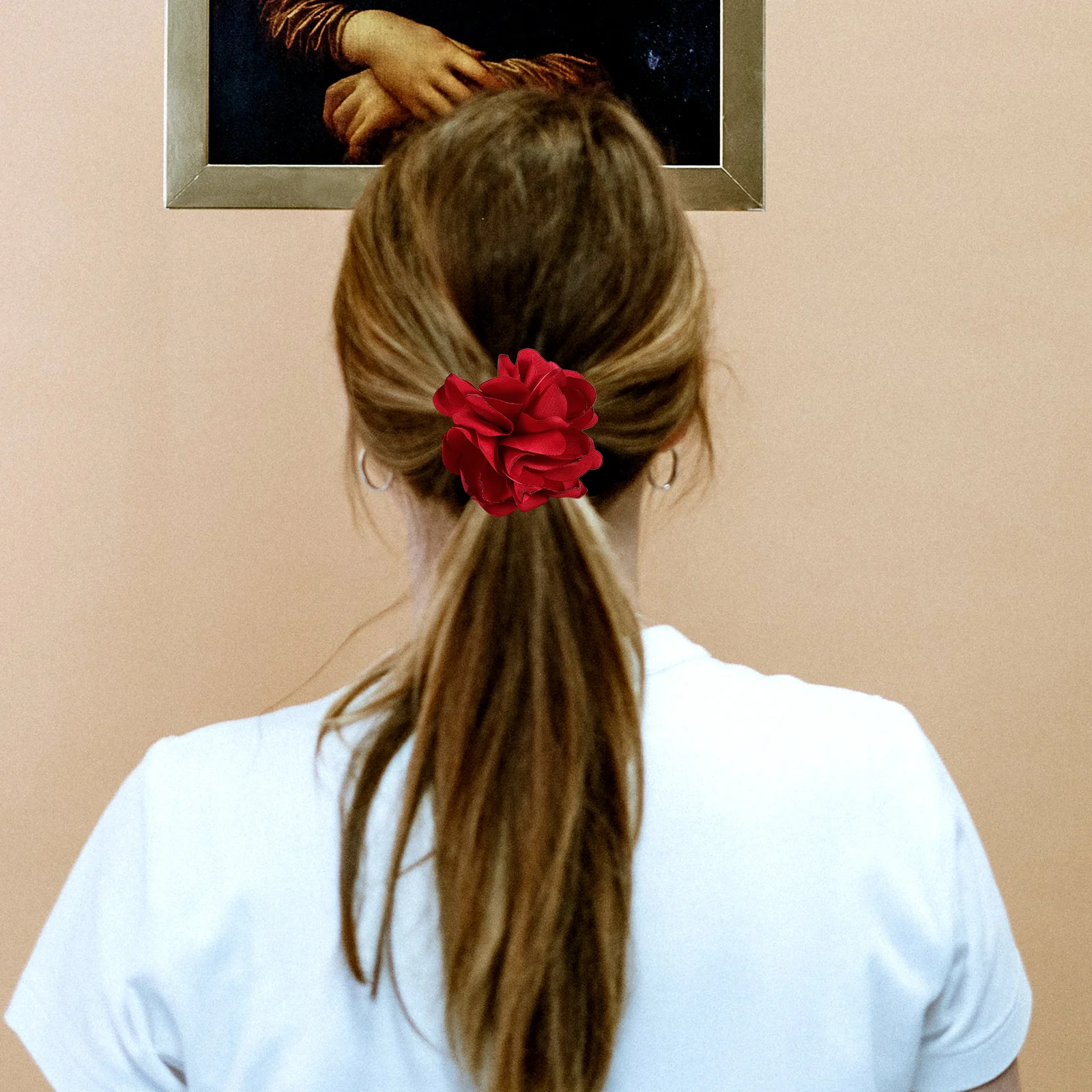 

8pcs Artificial Flower Hair Ties Elastic Ponytail Holders for Girls Women Cloth Roses Floral Hair Accessories