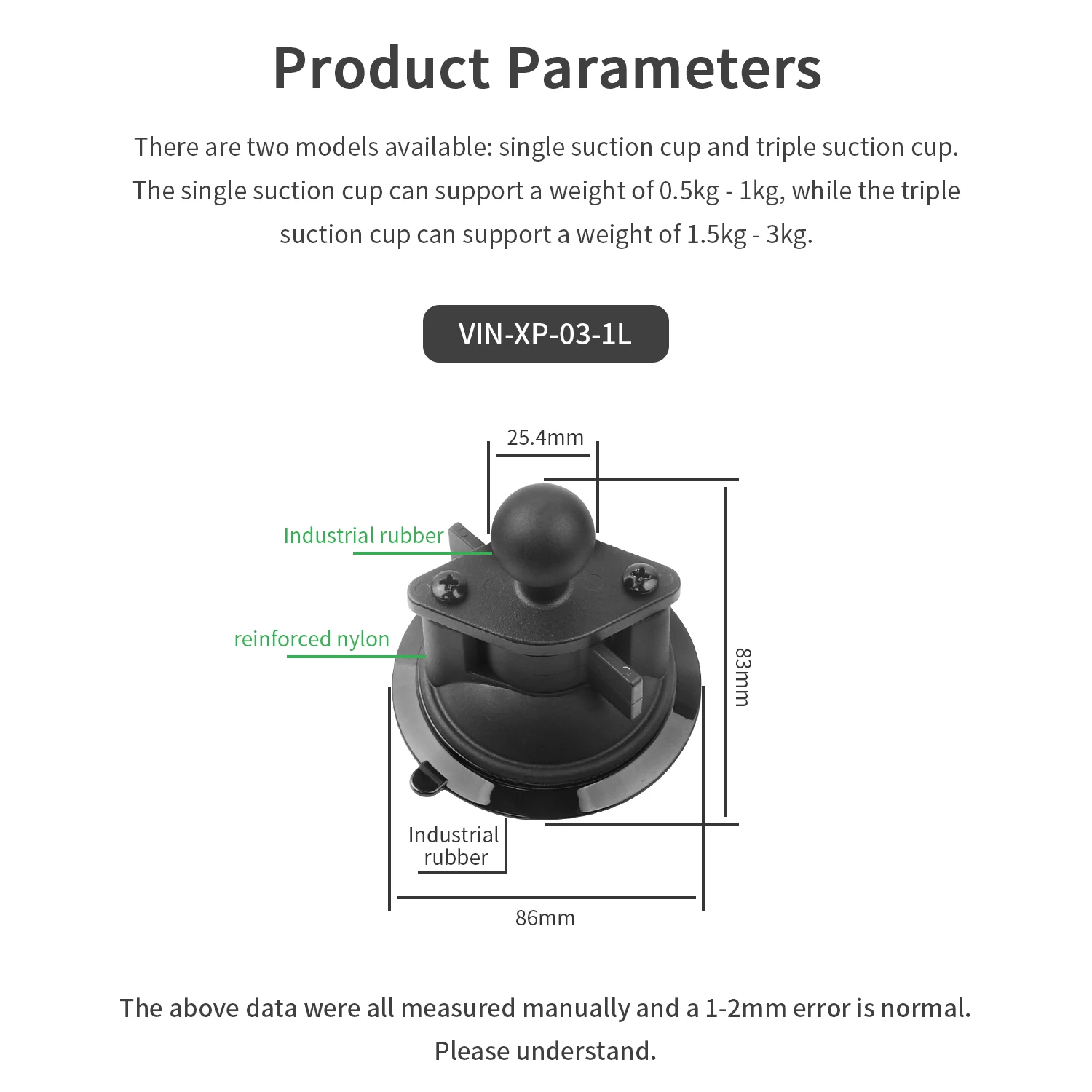 

VINmounts twist-lock composite suction cup base with 1-inch ball head,can attach to any flat surface, compatible with RAM mounts