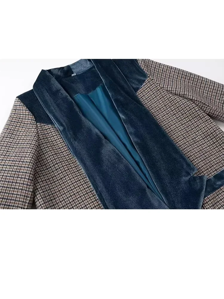 Trafza Damen neue Mode Turn Down Kragen Langarm Single Button Plaid Woll jacke weibliche schicke elegante Taschen mantel Mujer