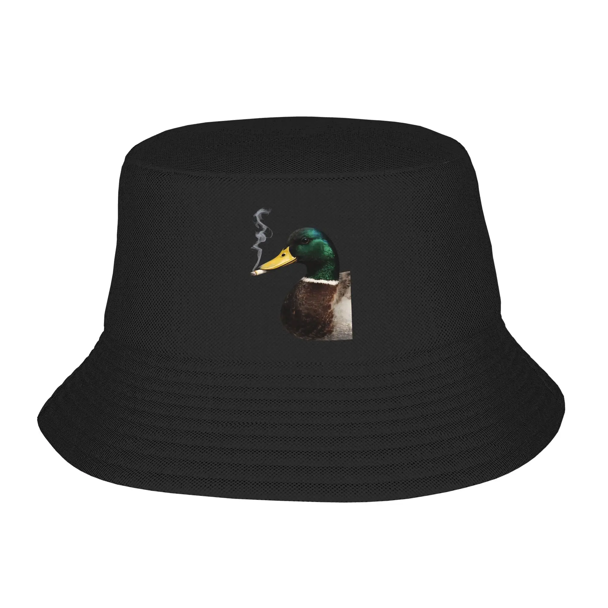 Casual Cool Mallard Smoking Cigarette Meme Funny Duck Hunting Bucket Hat For Girl UV Protection  Bob Hat Cap Getaway Headwear