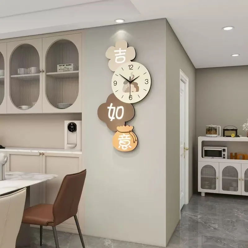 High end Watch MDF+Iron+Acrylic Material Silent Movement Wall Clock Fashion Cream Style Living Room Clock Clock