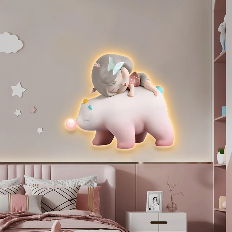 Modern Cartoon Girl Indoor Painting Led Wall Lamp For Children'S Room Bedroom Study Bedside 3D Three-Dimensional Decoration