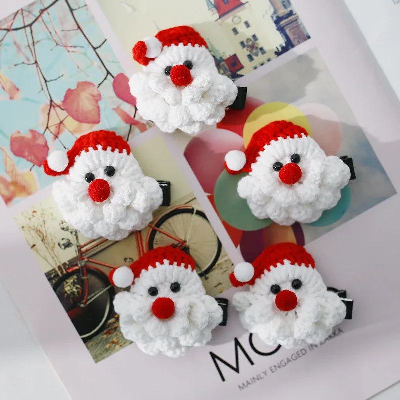 10pcs Handmade Cartoon Crochet Santa Hairpins Barrettes Fashion XMAS Party Headwear Boutique Hair Accessories for Girls