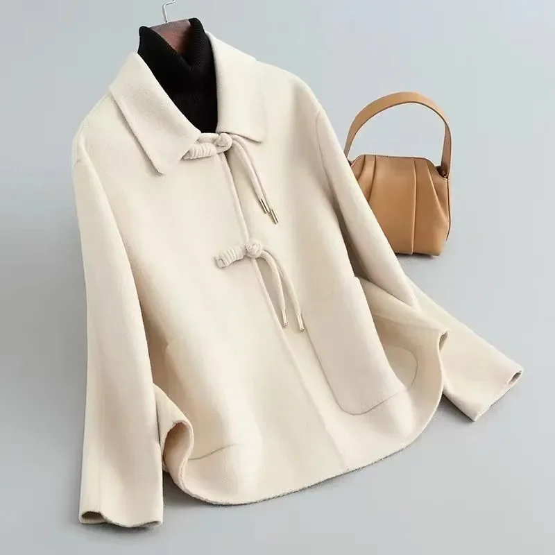 

Double-Sided Tweed Jacket Women's Outwear Autumn Fashion Buckle Chinese Loose Short Wool Trenchcoat Coat Tops JJ819