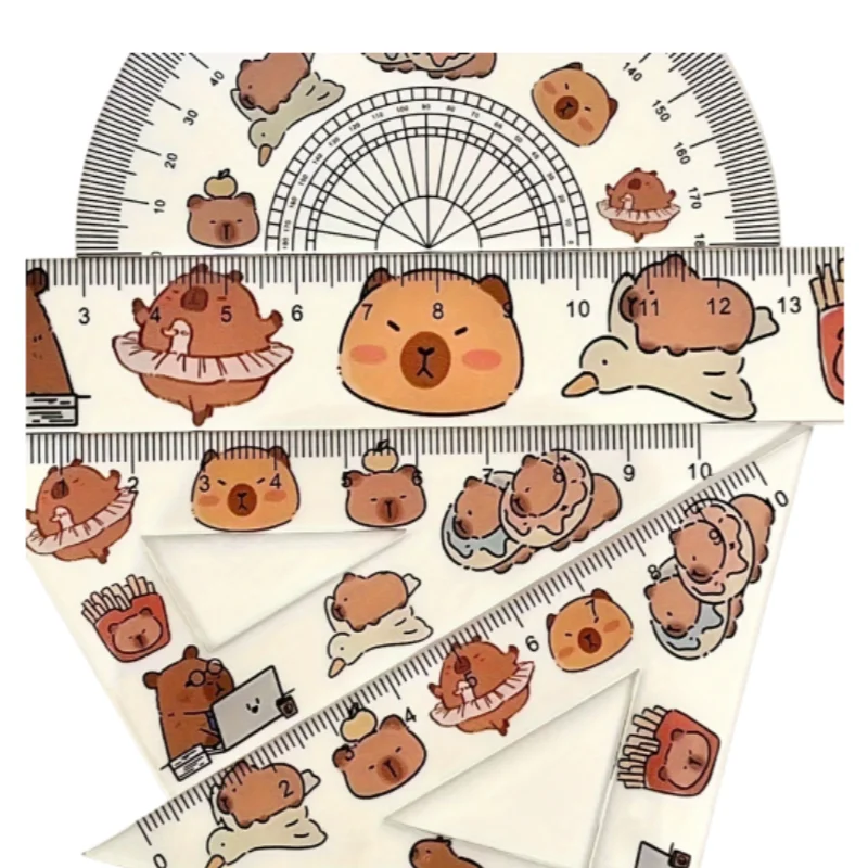 

2 Sets of Transparent Plastic Rulers with Capybara Design, Student Triangle Rulers, Circle Rulers, Measuring Set, Stationery Set, Ruler Test Drawing Set, Four-Piece Ruler Set, Study Supplies, Kawaii Stationery, Cute and Fashionable Office Supplies, Back-T