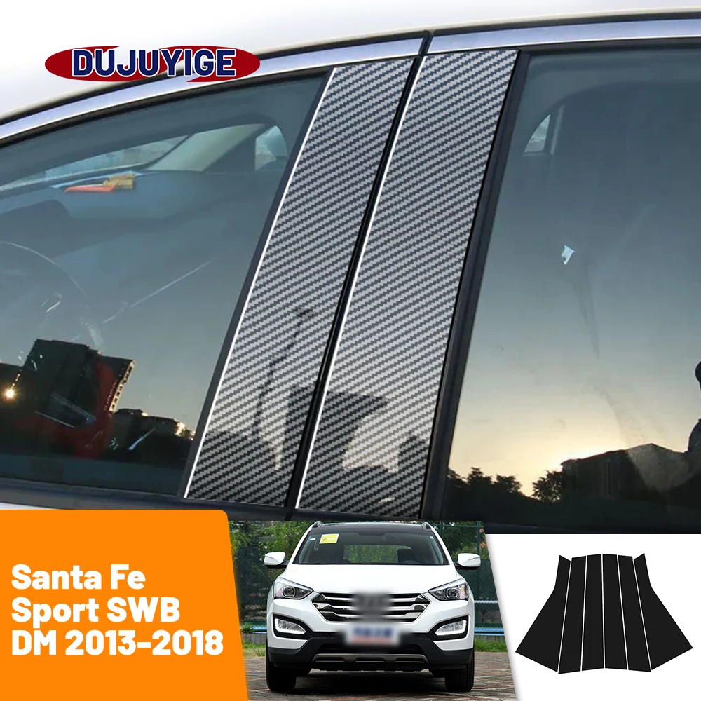 For Hyundai Santa Fe Sport SWB DM 2013-2018 2014 2015 Carbon Fiber Window Door Column Deal B C Pillar Post Cover Trim Sticker