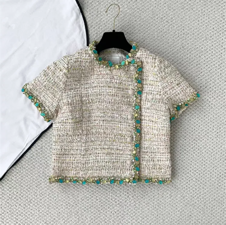 Customization European women's winter 2026 new styles  Short-sleeved green beading Single-button tweed coat