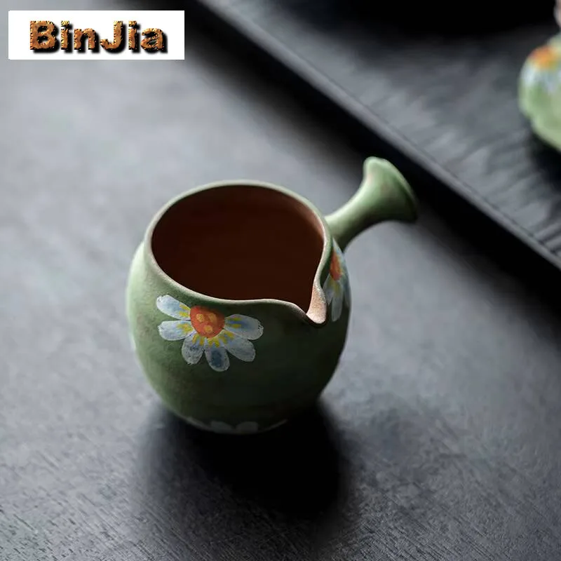 

125 мл старый рок-грязевой кувшин для чая, ручная роспись, боковая ручка для присоски, ча хай, бытовая чашка для кофе, принадлежности для украшения