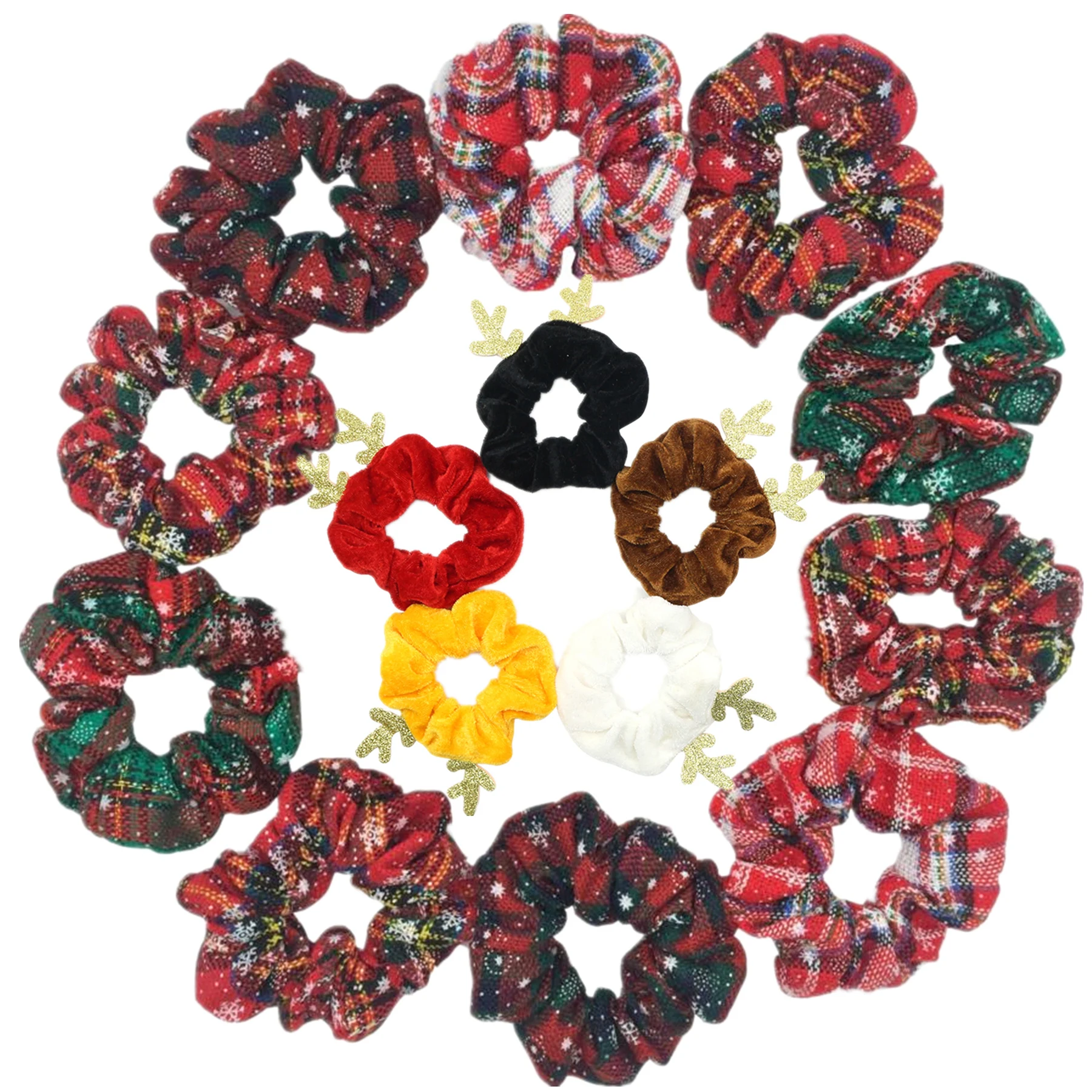 6pcs/lot Party Decoration Fabric Elastic Scrunchy Hair Bands Scrunchies Accessories Headwear For Christmas Santa Red Elk Velvet