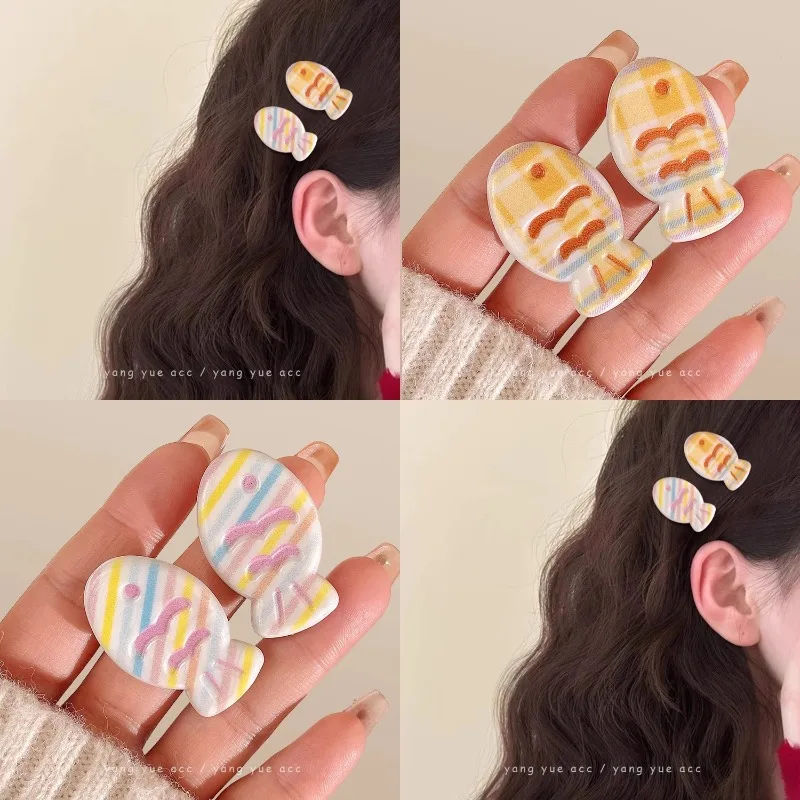 Horquilla de pez crema para niña, clip de flequillo lateral dulce, clip de pico de pato bonito, horquilla, clip de borde de macarrón, tocado.