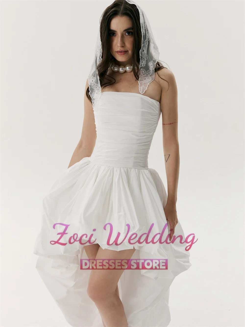 Zoci  Customized Taffeta Short Wedding Dresses High Low Formal Party Evening Dress Women Birthday A Line Wedding Engagement Gown