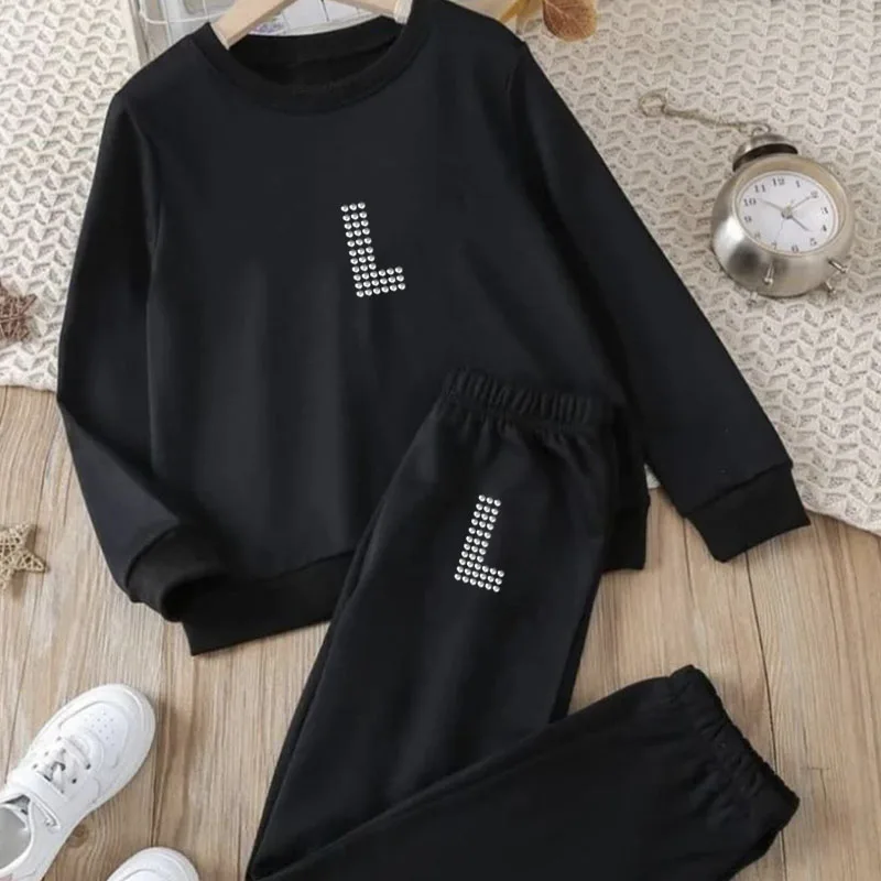 2023 damski strój cyrkonie z nadrukiem listowym luźny 2 dwuczęściowy zestaw dres Streetwear bluza + spodnie joggery bluza Femme