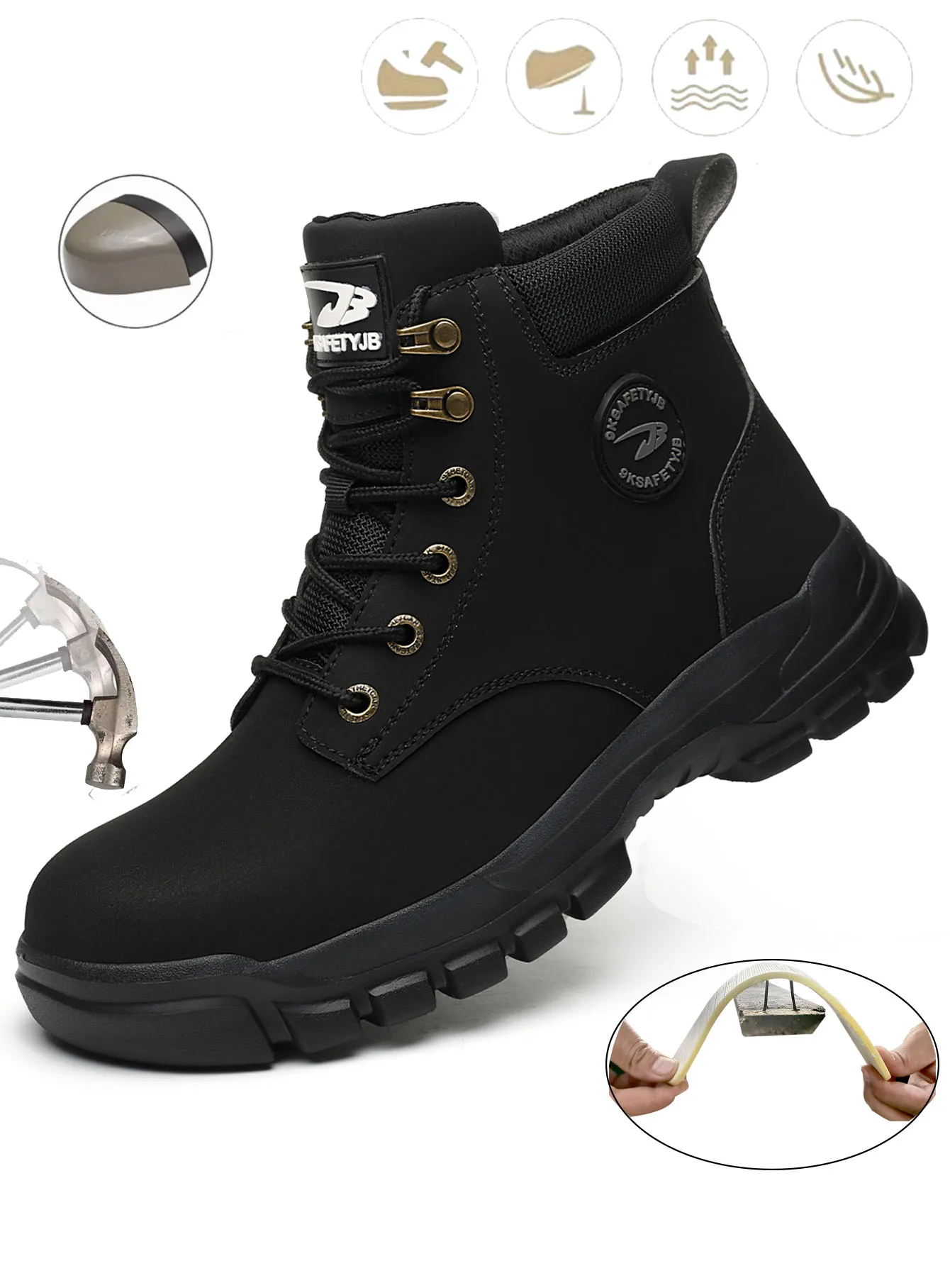 

Men's Safety Shoes Puncture-Resistant Work Boots Lightweight Breathable Anti-Slip Construction Shoes with Steel Toe Cap