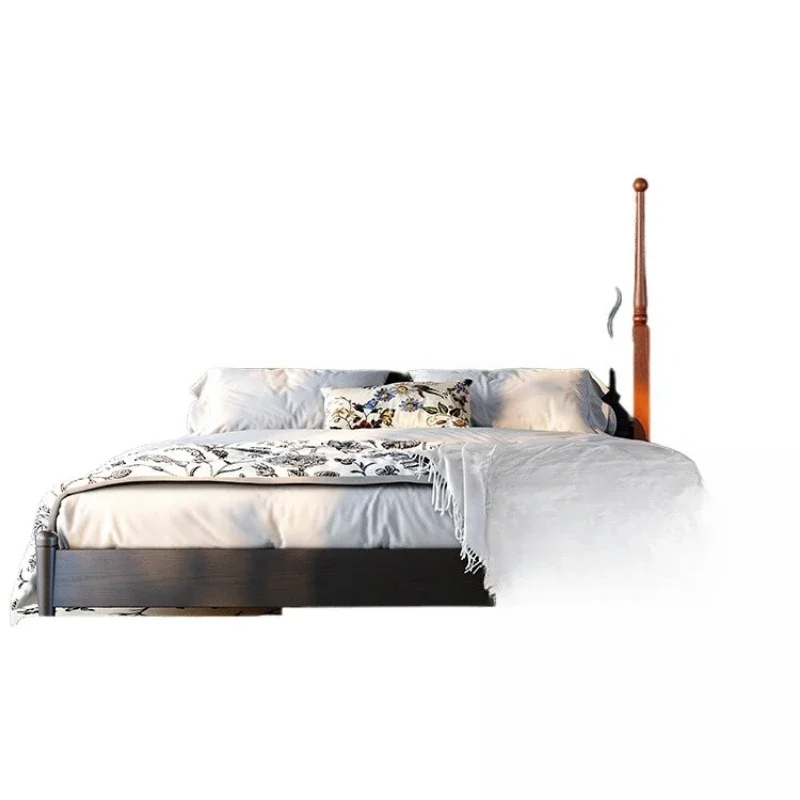 

French retro, master bedroom double bed, American medieval style, black ash wood