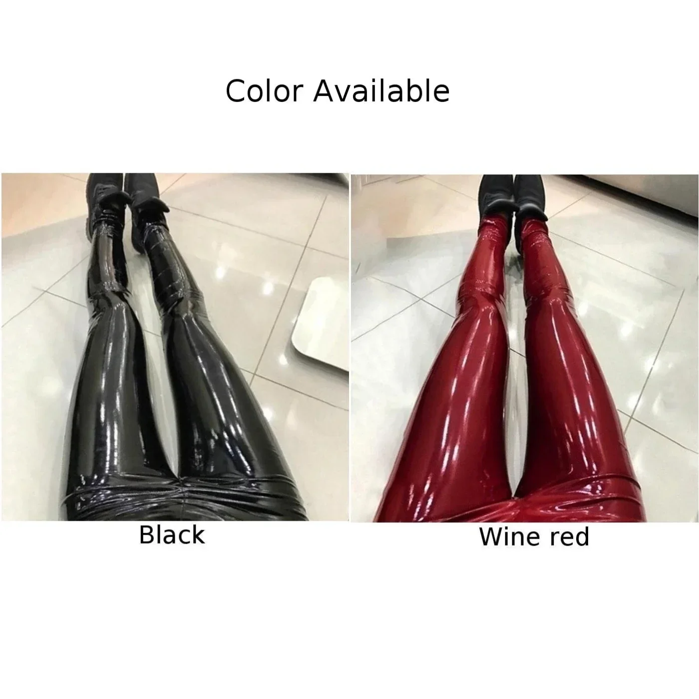 Comfortable Club Daily Stage Women Pants PU Leather Shiny Elastic Slight Strech Slim Pencil Solid Color Wet Look