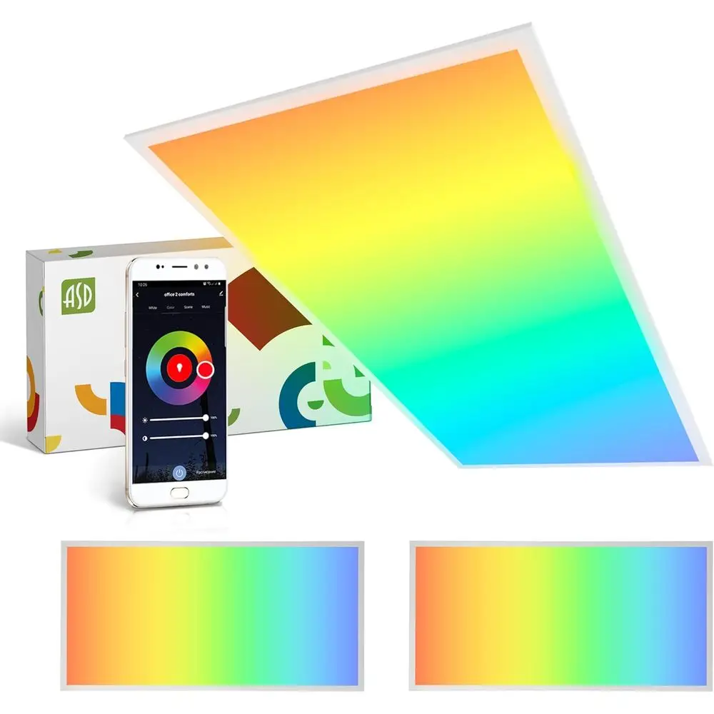 

2 Pack 2x4 Smart RGBW LED lat Panel Light - 40W UL | 4961LM 3500K 4000K 5000K Selectable Dimmable 2x4 LED Drop Ceiling Light ixt