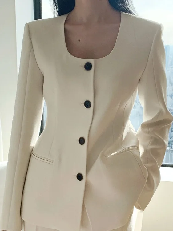 

Elegant Chic Square Collar Women's Suit Jacket Korean Style Long Sleeve Polyester Fiber Commute Appropriate Fashionable