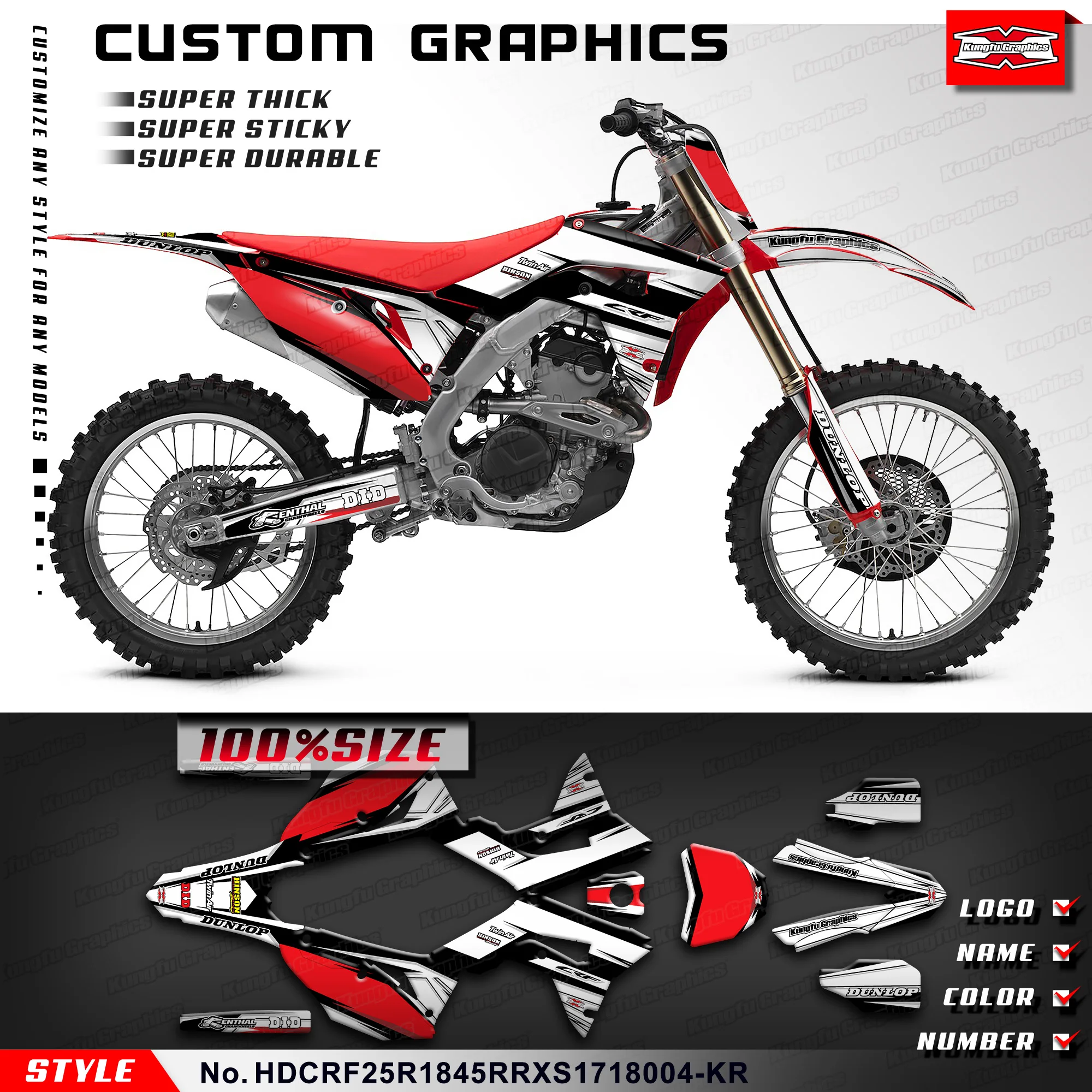 

KUNGFU GRAPHICS Graphics Kit Vinyl Wrap for Honda CRF250R CRF450R 2017 2018 2019 2020 2021, HDCRF25R1845RRXS1718004-KR