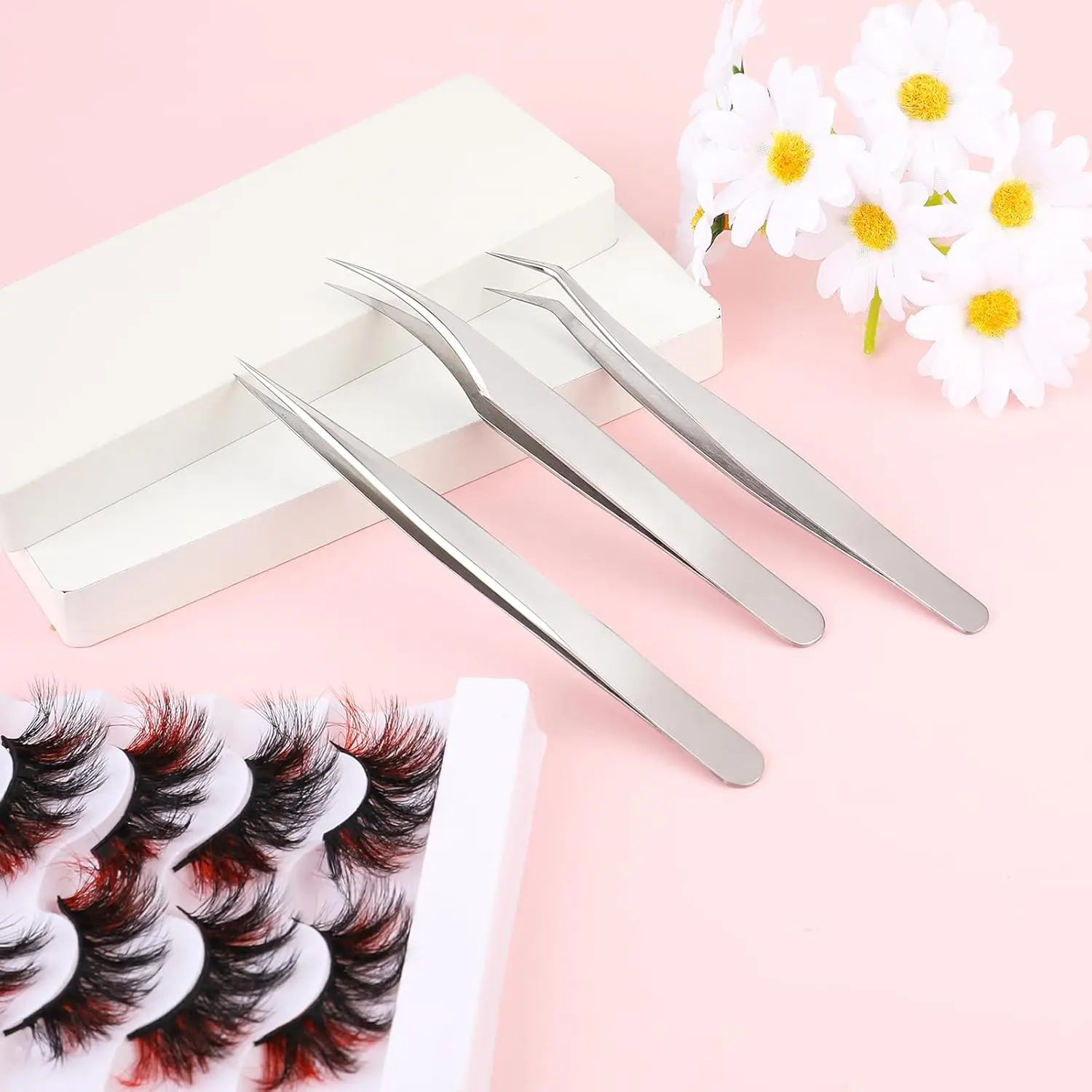 1/3 個まつげピンセットまつげエクステンション用高精度ステンレス鋼ストレート先端ピンセット湾曲した先端ピンセット女性のための