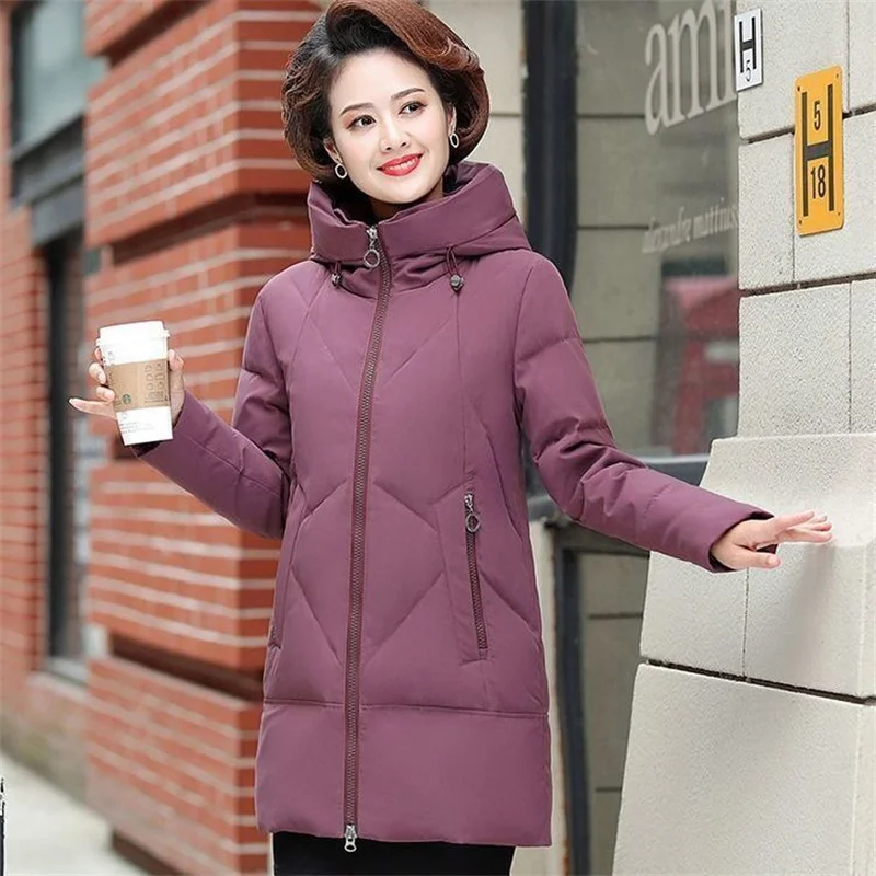 

Женская зимняя куртка для мам среднего возраста, новая хлопковая стеганая куртка, осенне-зимняя длинная теплая парка с капюшоном 6XL W2423