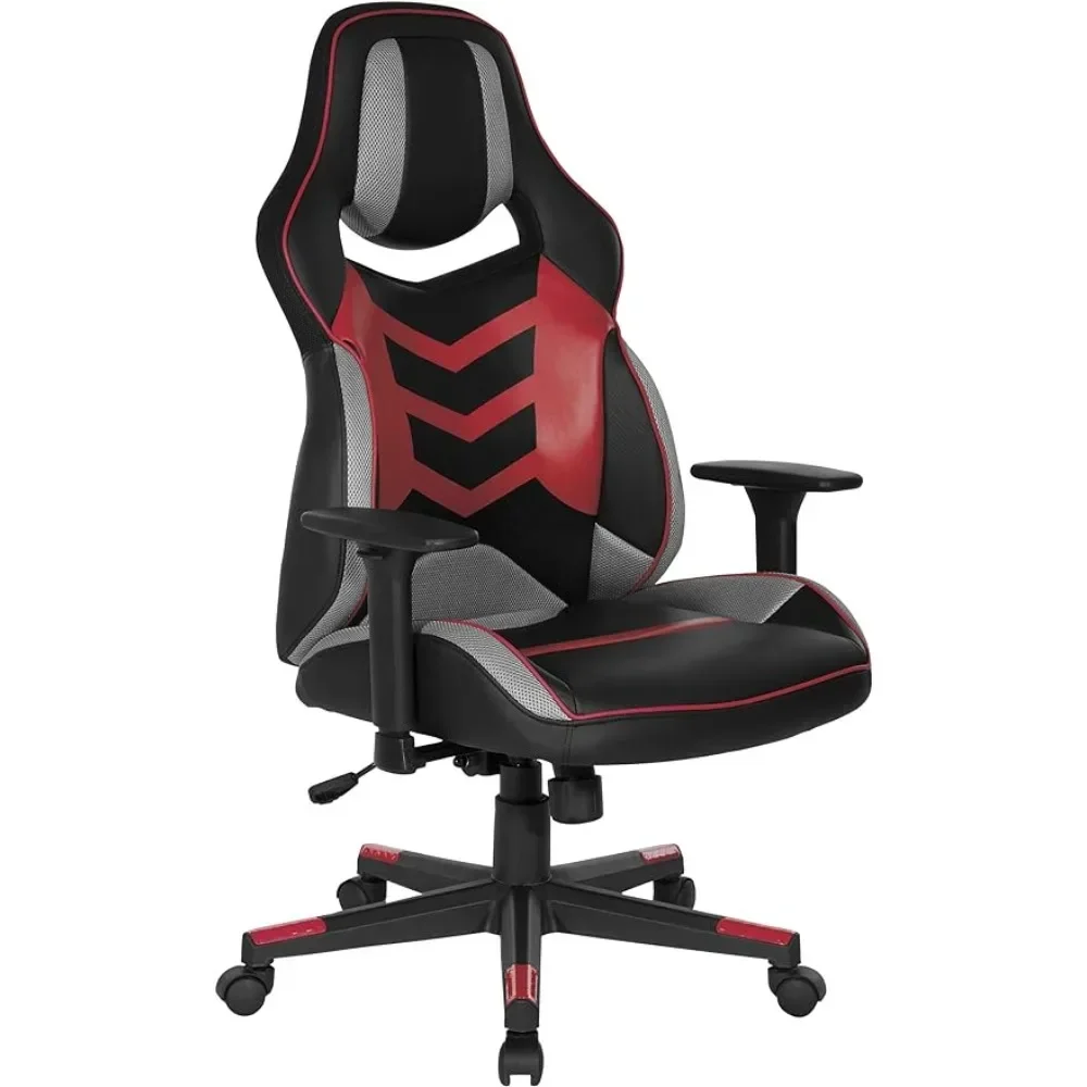 

Ergonomic Adjustable High Back Gaming Chair Black Faux Leather With Red AccentsFreight Free Computer Office Furniture