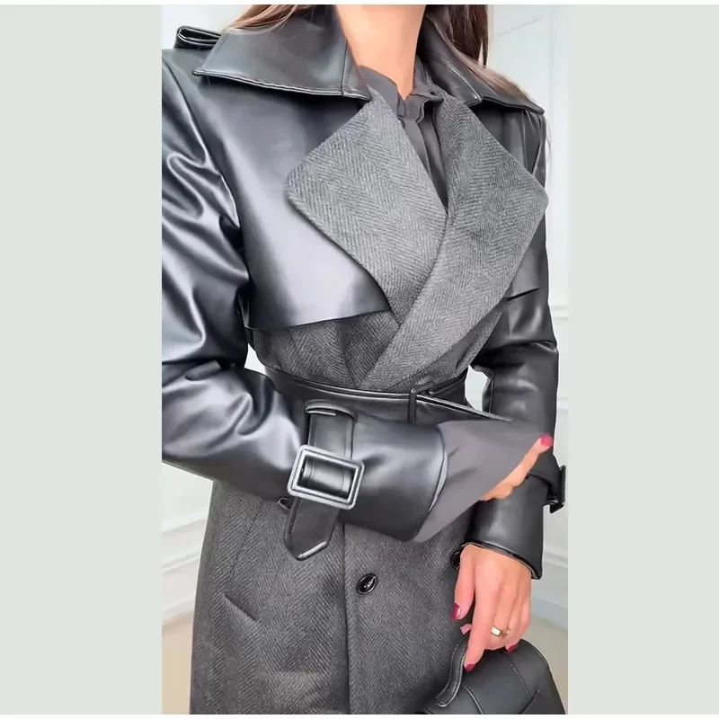 Lange Wollmäntel mit Paneelen und Gürtel, Damen, Streetstyle, Revers, lange Ärmel, Knopfleiste, lockere Jacken, Herbst, schick, neue warme Oberbekleidung – Detail 37