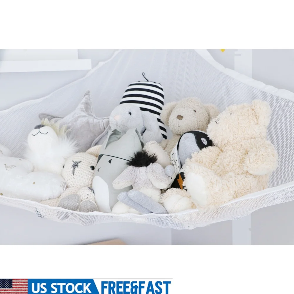 

Jumbo Toy Storage Corner Hammock Strong Mesh Holds 30lbs Plush Dolls Easy Installation Wall Attachments Keeps Toys Organized
