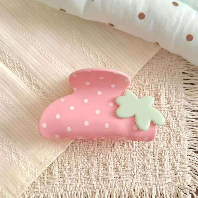 Cute Strawberry Hair Claw Clip for Women Polka Dot Acrylic Large Hair Clip Fashionable Hair Jewelry Accessory for Girls Summer