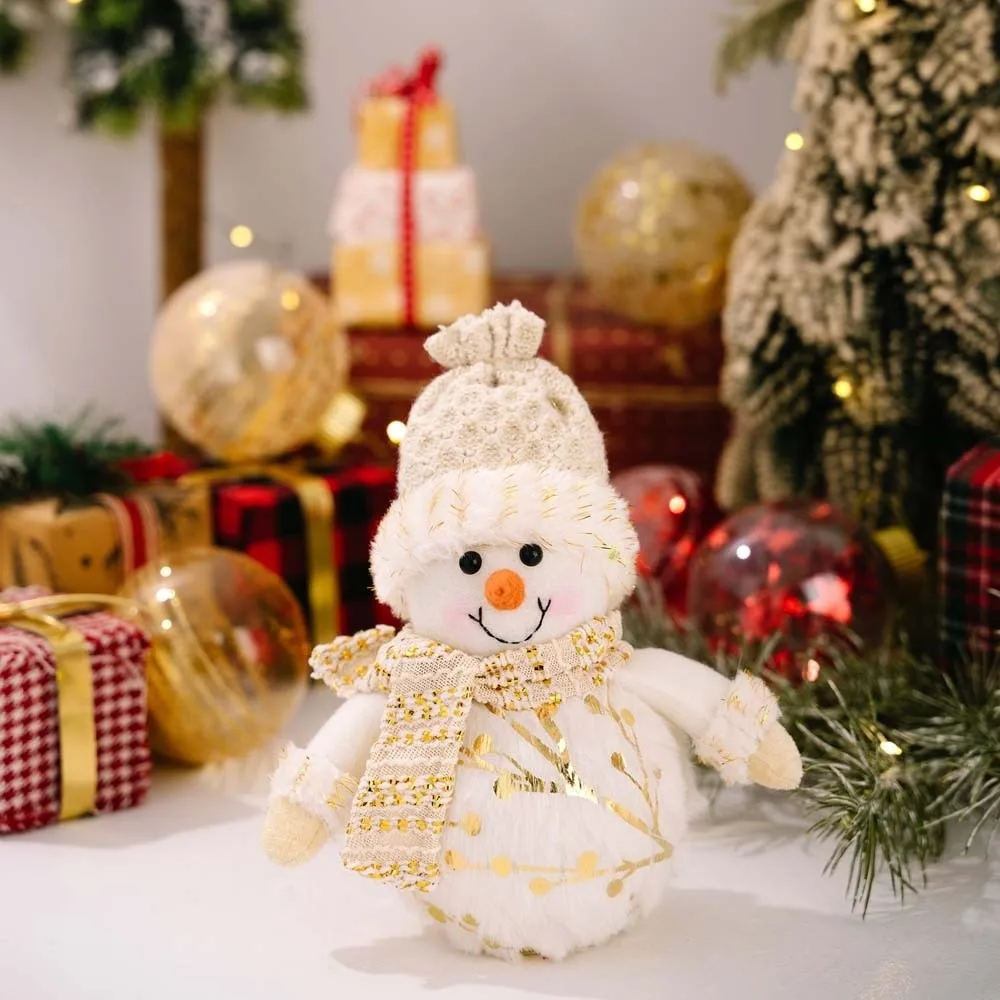 Fabric-stuffed Glowing Christmas Plush Button Cells Battery-powered Cozy LED Snowman Doll Soft-texture Festive Light Up Santa
