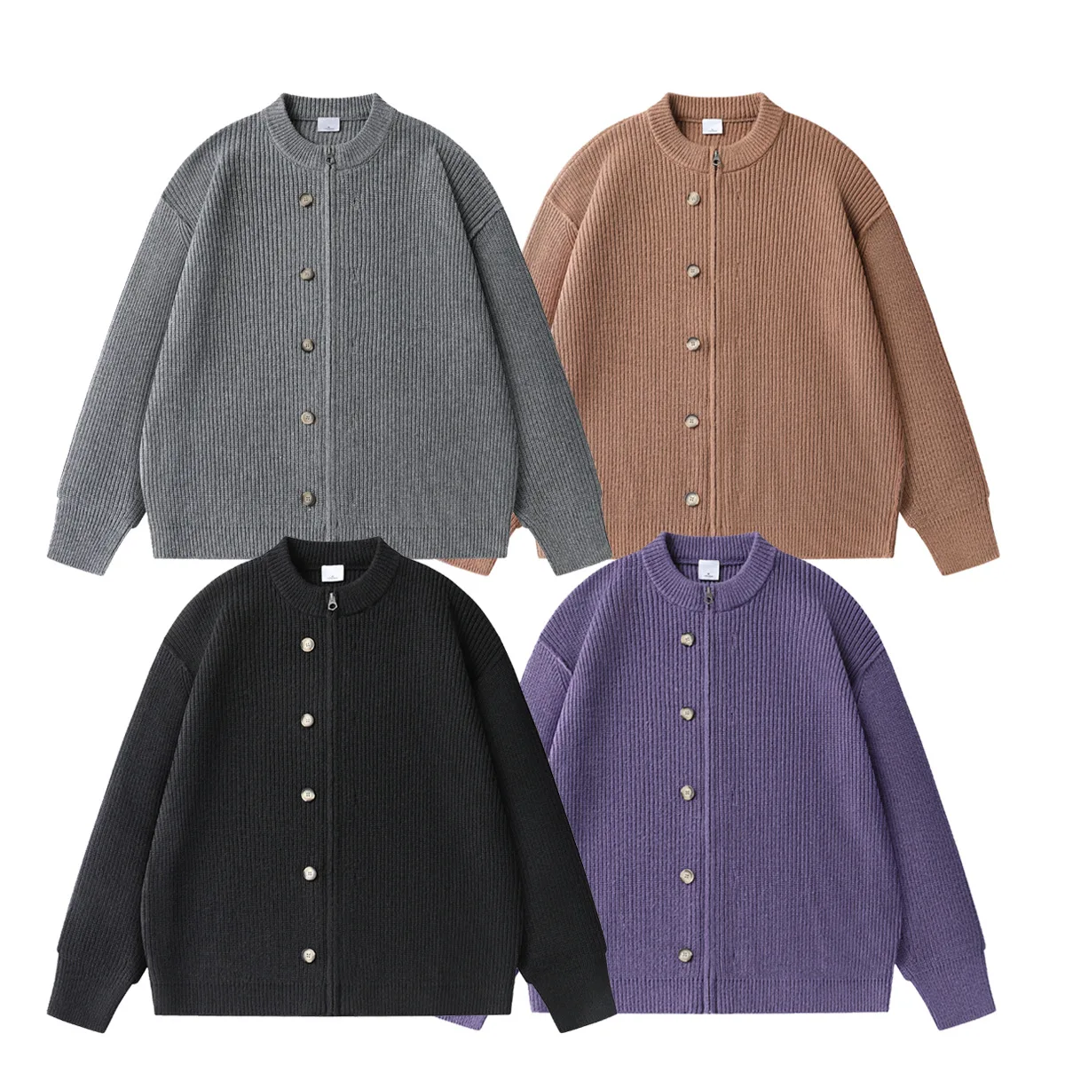 

Men's Winter Thiened Knitted Cardigan Button Zipper Open-irt Casual Outerwear Warm Sweater Couple's Loose Fit Outerwear