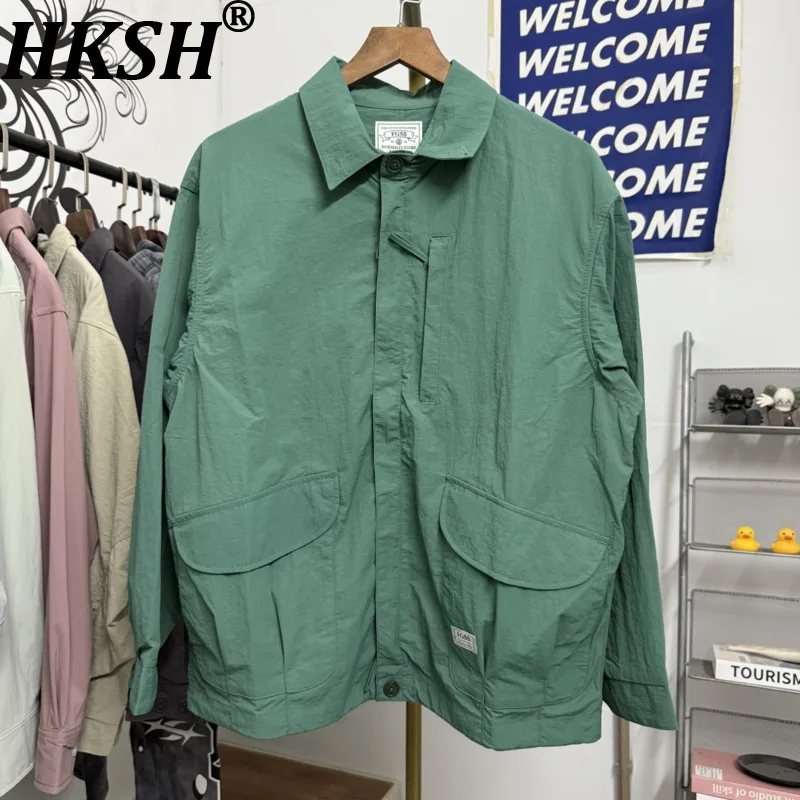 

HKSH 2025 Autumn Winter New American High Street Large Pockets Casual Loose Safari Style Jacket Shirt Coats Unisex Women HK14549
