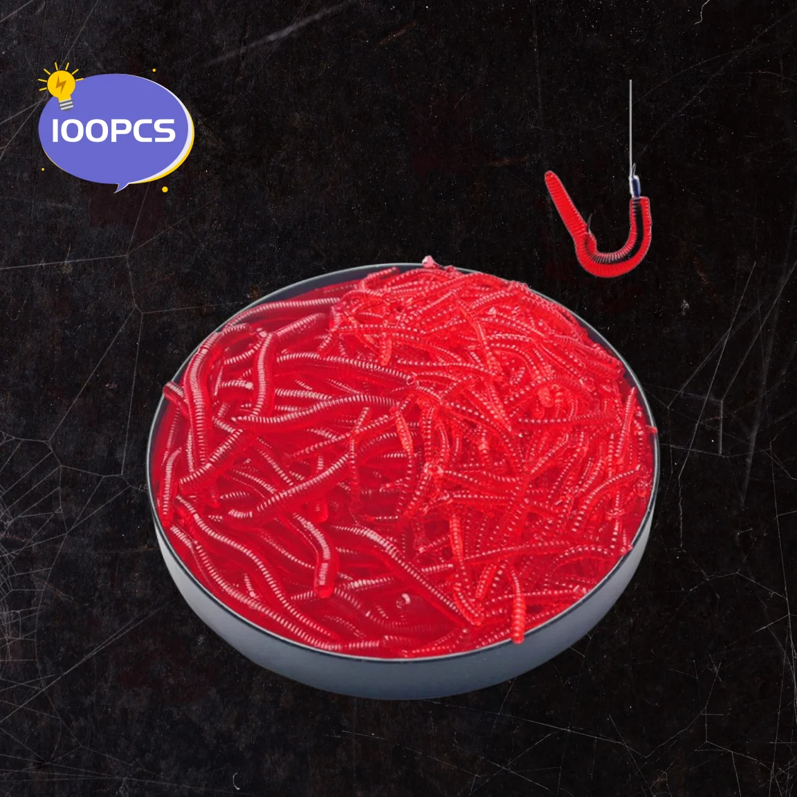 100pcs Lifelike Red Worm Soft Lure Earthworm ice winter Fishing Silicone Artificial Bait Fishy Shrimp Additive Bass Carp