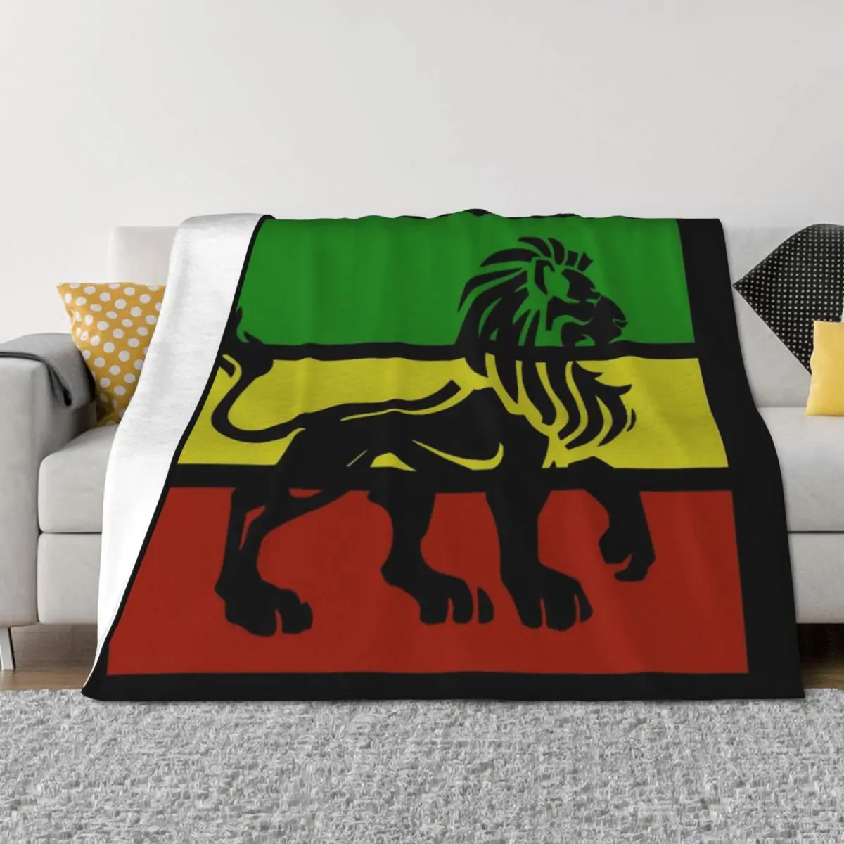 

Black Rasta Lion on Rasta Flag Jamaican Reggae Design Throw Blanket Thins Designers warm winter Blankets