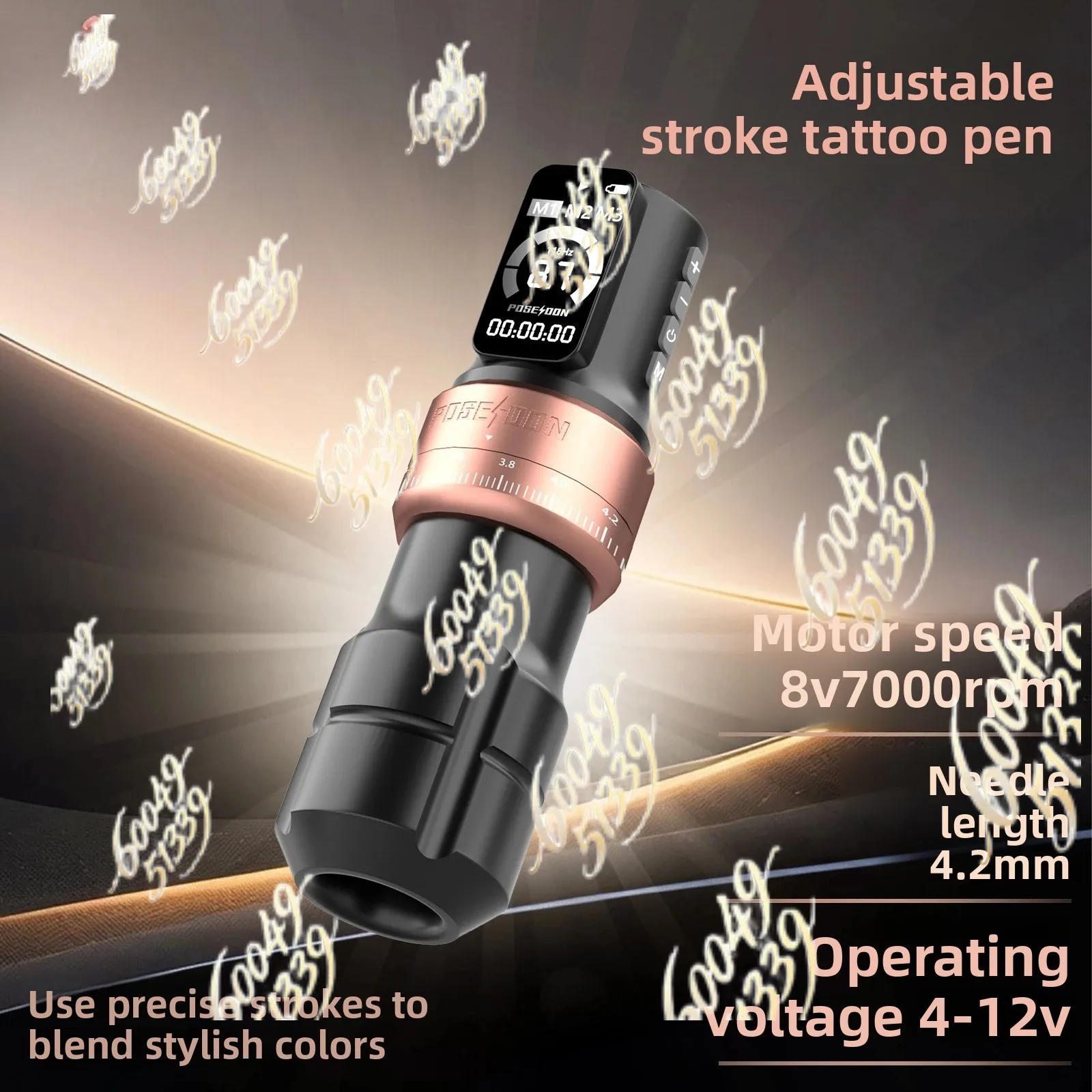 apply to Poseidon Wireless Tattoo Pen Adjustable Stroke Dual Battery Motor Machine