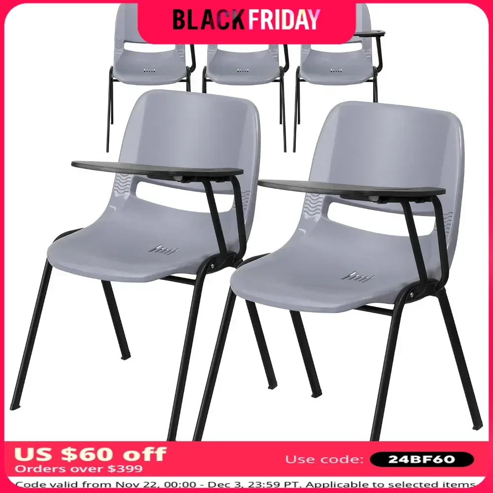 5 Pack Black Ergonomic Shell Chair With Left Handed Flip-Up Tablet Arm School Chairs Children's Furniture Commercial