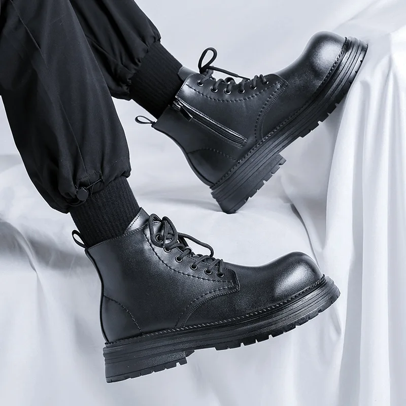 

men fashion party banquet dress platform boots black stylish genuine leather shoes cowboy autumn winter boot cool ankle botas