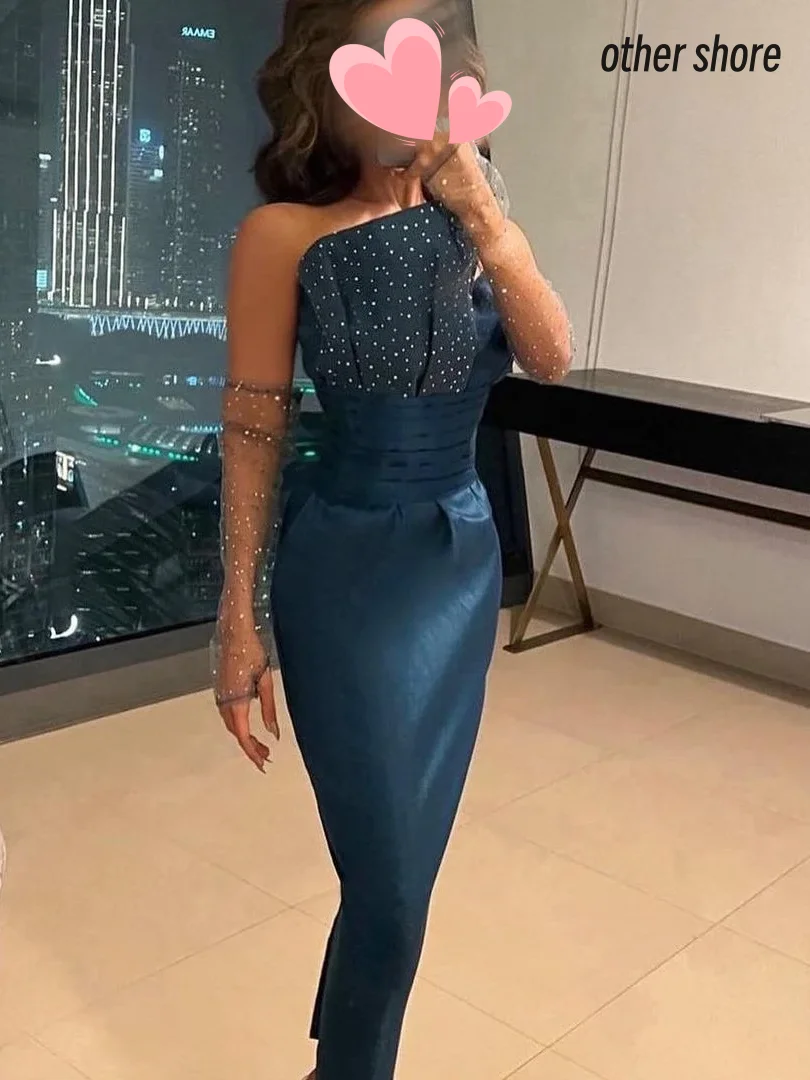 

Other Shore Elegant Vintage Sexy Blue Lace Sequins Gloves Strapless Customize Formal Occasion Prom Dress Evening Party Gowns