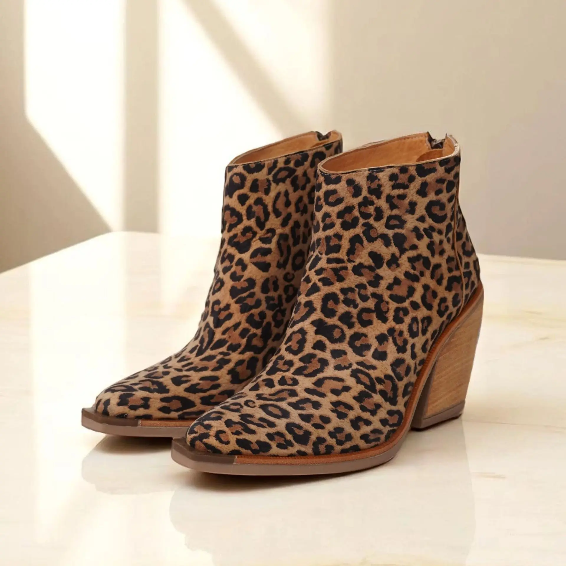 

Women's Leopard Print Suede Ankle Boots with Wedge Heel Fashionable Versatile Footwear Bold Stylish Choice for Casual Date