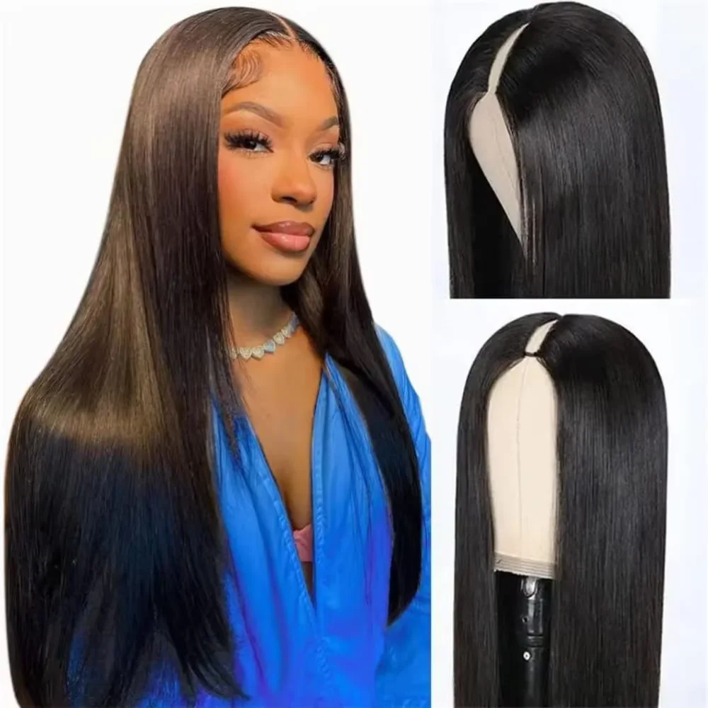 

V Part Wig 16-32 Inch Straight Human Hair No Leave Out Brazilian Straight Hair Wigs For Women No Glue Full Machine Wigs