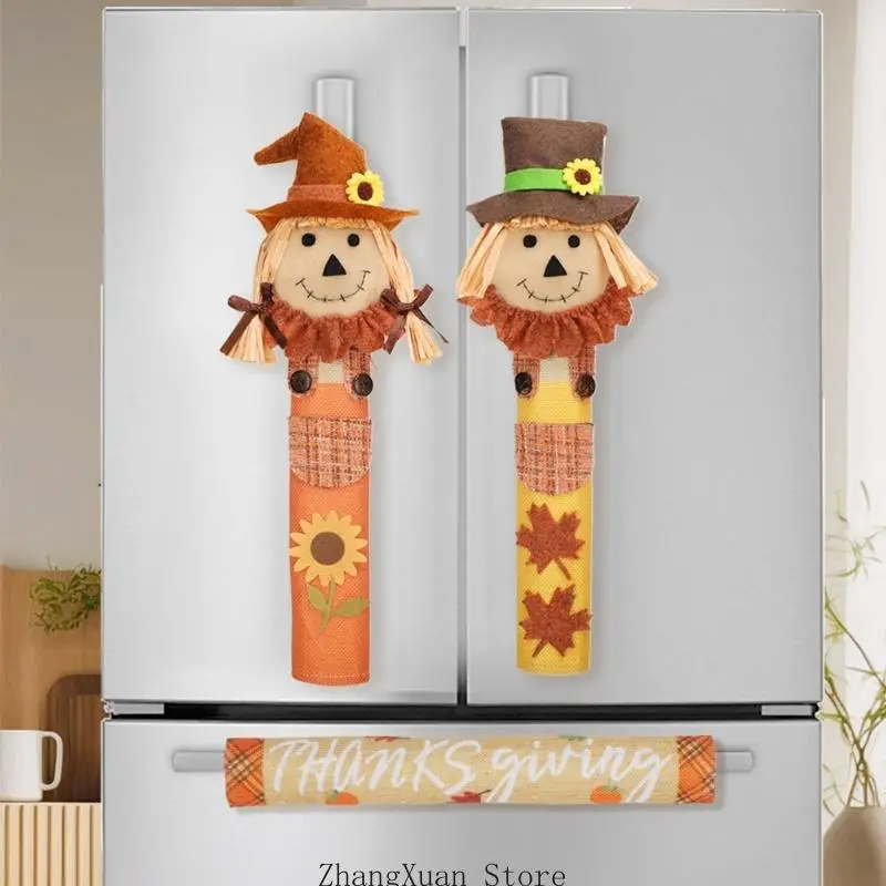 Thanksgiving Home Decors Polyester Scarecrow Fridge Handle Cover 3Pieces Set 3XUF – Detail 4