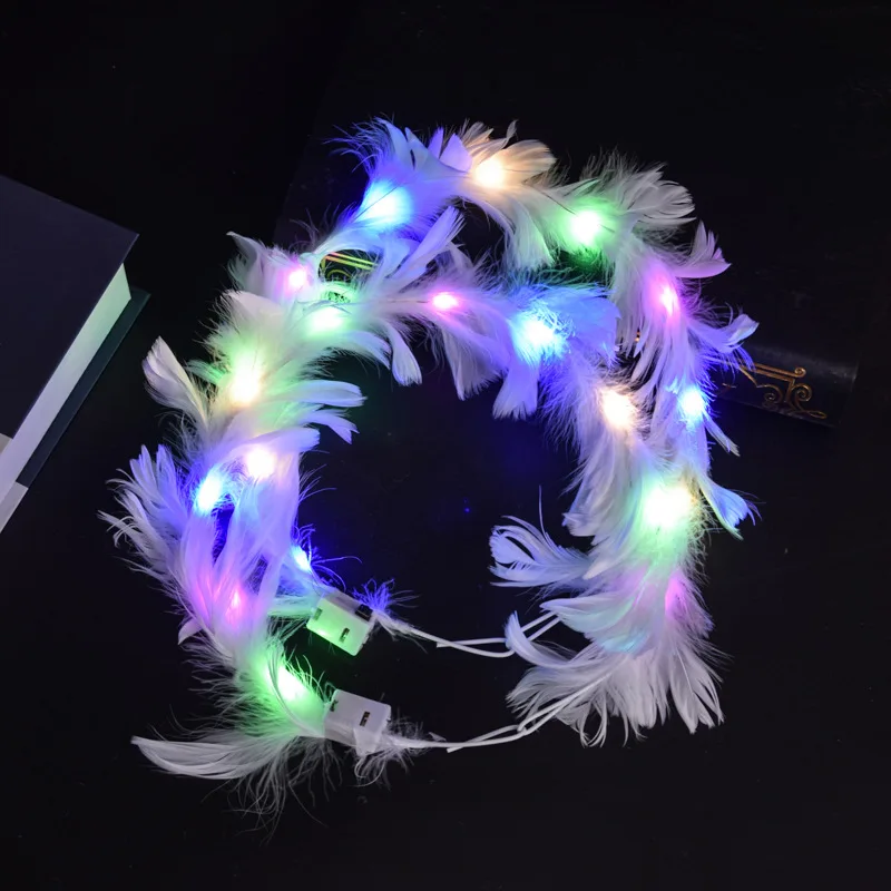 Guirnalda de plumas led de colores para niña, accesorios para fiestas de máscaras, vacaciones, boda, accesorios para el cabello iluminados